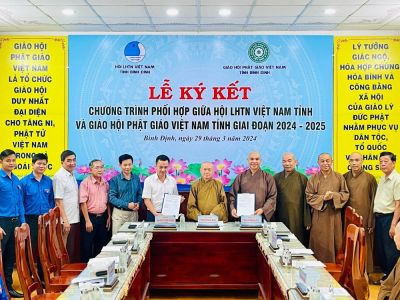 Bình Định: Lễ ký kết chương trình phối hợp giữa Hội LHTN tỉnh và Giáo hội Phật giáo Việt Nam tỉnh